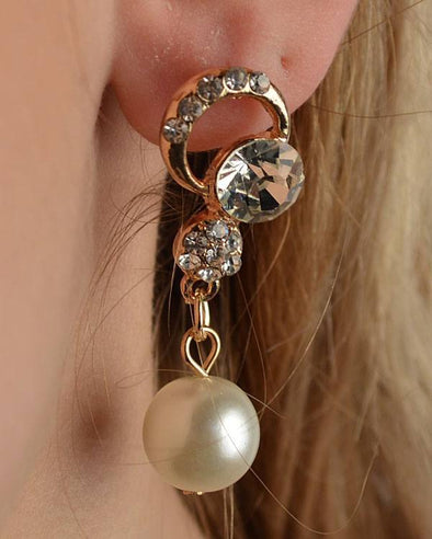 Rhinestone Faux Pearl Dangle Earrings - MonayyLuxx