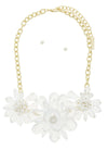 Clustered faux pearl flower statement necklace set - MonayyLuxx