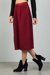 Ladies fashion burgundy pleat detail wide leg culottes - MonayyLuxx