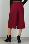 Ladies fashion burgundy pleat detail wide leg culottes - MonayyLuxx