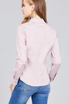 Ladies fashion plus size long sleeve button down stretch shirt - MonayyLuxx