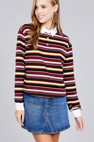 Ladies fashion long sleeve multi striped dty brushed shirts - MonayyLuxx