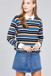 Ladies fashion long sleeve multi striped dty brushed shirts - MonayyLuxx