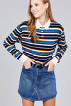 Ladies fashion long sleeve multi striped dty brushed shirts - MonayyLuxx