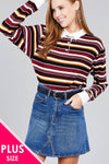 Ladies fashion plus size long sleeve multi striped dty brushed shirts - MonayyLuxx