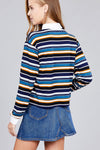 Ladies fashion plus size long sleeve multi striped dty brushed shirts - MonayyLuxx