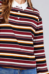 Ladies fashion plus size long sleeve multi striped dty brushed shirts - MonayyLuxx