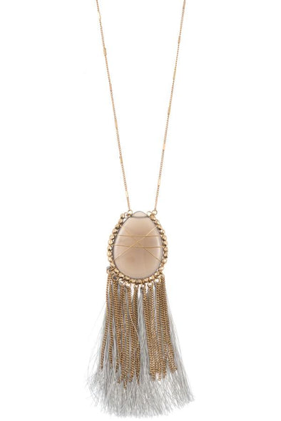 Elognated wrapped gem tassel pendant necklace - MonayyLuxx