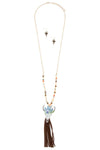 Etched bull suede tassel beaded long necklace set - MonayyLuxx