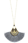 Mix jewel bead fringe tassel fan pendant long necklace - MonayyLuxx
