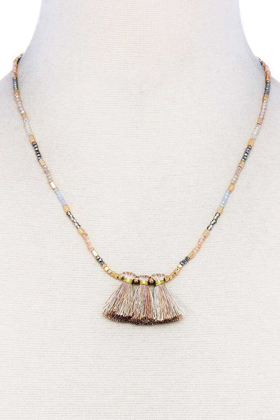 Modern Triple Tassel Beaded Necklace - MonayyLuxx