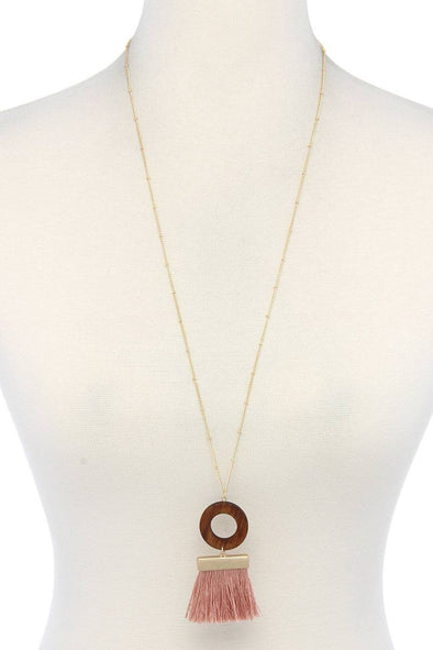Wooden Circle Tassel Pendant Necklace - MonayyLuxx