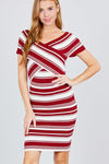 Short Sleeve V-neck W/cross Wrap Multi Stripe Sweater Dress - MonayyLuxx