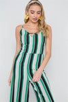 Green Stripe Cami Wide Leg Capri Jumpsuit - MonayyLuxx