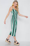 Green Stripe Cami Wide Leg Capri Jumpsuit - MonayyLuxx