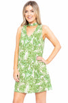 Hawaiian Leaf Print, Sleeveless, A-line Dress - MonayyLuxx
