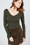 Long Sleeve Double V-neck Rib Knit Top