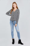 Long Sleeve V-neck W/buttoned Down Front Tie Stripe Cardigan