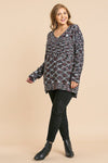 Multicolor Long Sleeve V-neck Soft Knit Pullover Tunic Sweater