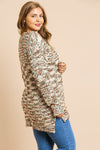 Multicolor Long Sleeve V-neck Soft Knit Pullover Tunic Sweater