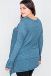 Plus Size Solid Shark Bite Raw Hem Top