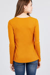 Long Sleeve Round Neck Button Detail Rib Knit Top