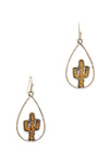 Two Tone Tear Drop Out Lined Cactus Dangle Earring