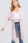 Long Dolman Sleeve Open Front W/pocket Pointelle Rib Long Cardigan