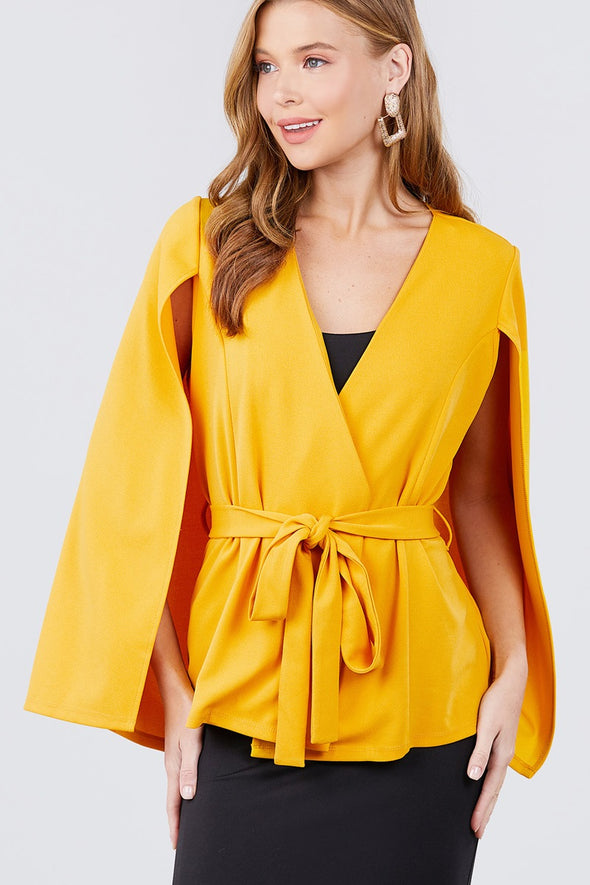 Open Peaked Front W/belt Detail Cape Jacket