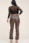 Sequin High Rise Stacked Pant And 3/4 Sleeve Power Mesh Top Two Piece Set
