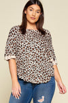 Plus Size Animal Print Swing Tunic Top With Contrast Color Block Bell Sleeves