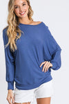Dolman Long Sleeve Ribbed Top With Banded Hem