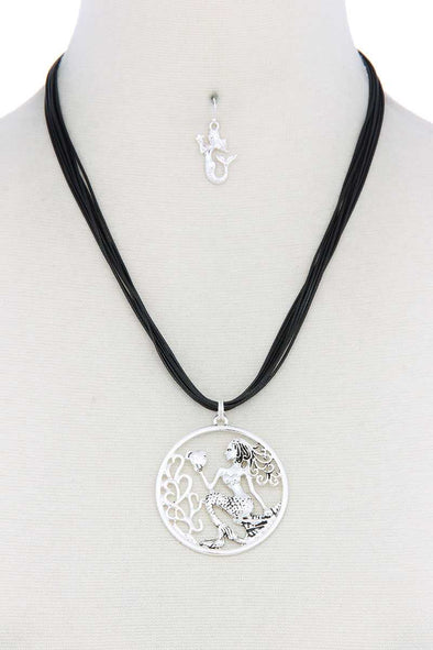 Mermaid Pendant Pu Leather Necklace