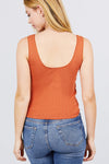 Sleeveless Double Scoop Neck Lace Trim Detail Pointelle Knit Top