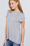 Short Sleeve Crew Neck W/shoulder Button Detail Rayon Spandex Top