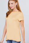 Short Sleeve Crew Neck W/shoulder Button Detail Rayon Spandex Top