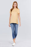 Short Sleeve Crew Neck W/shoulder Button Detail Rayon Spandex Top