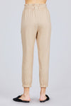 Paperbag W/bow Tie Elastic Hem Long Linen Pants