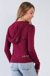 Plum Long Sleeve "be The Light" Graphic Star Studded Comfy Zip Up Hoodie