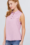 Sleeveless Front Flap Pocket Button Down Woven Shirts