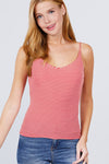 Double V-neck 2 Ply Stripe Rib Knit Cami Top