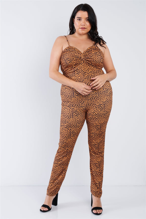 Plus Size Cheetah Print Catsuit Jumpsuit