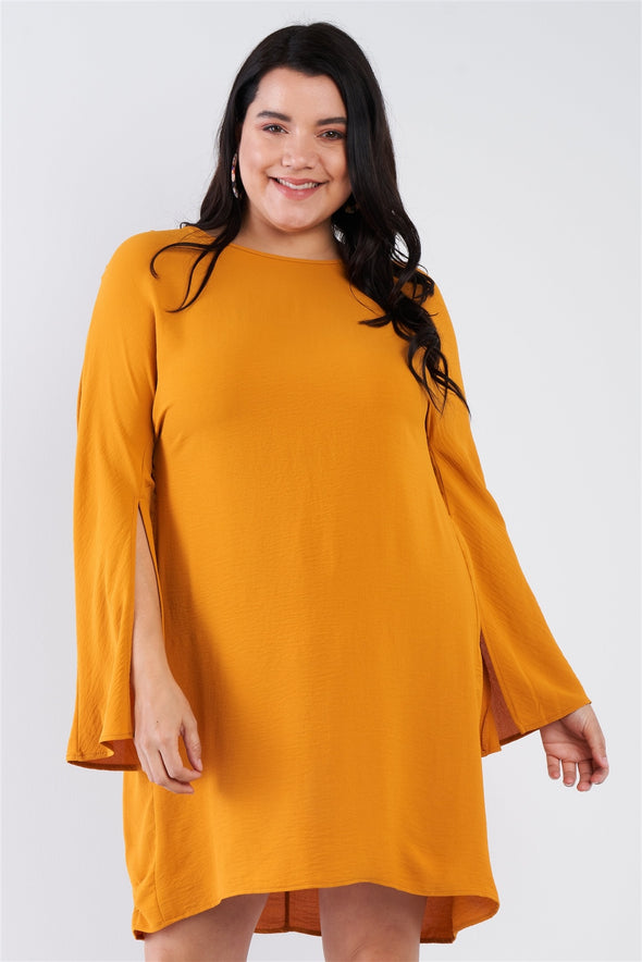 Plus Size Retro Chic Full Slit Sleeve Mini Dress