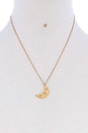 Crescent Moon And Star Pendant Necklace And Earring Set