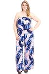 Plus Size Tropical Print Tube Top Flowy  Jumpsuit