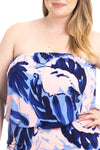 Plus Size Tropical Print Tube Top Flowy  Jumpsuit