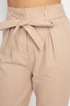 Belted Linen Paper Bag Pants