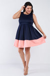 Plus Size Navy Pleated Colorblock Mini Dress