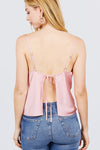 Cowl Neck W/back Open Tie Detail Cami Satin Woven Top