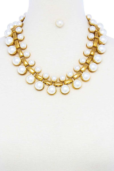 Fashion Multi Pearl Chunky Necklace And Earring